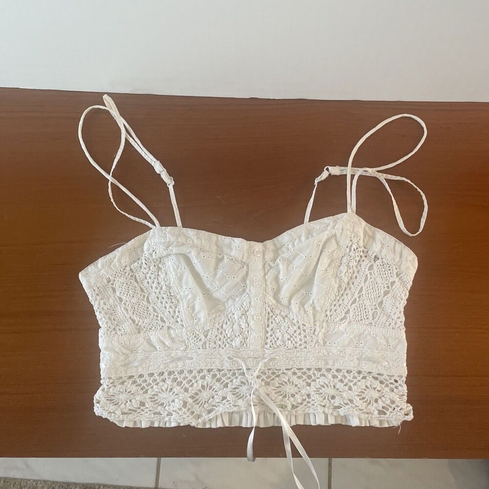 American Eagle Outfitters Crop Top Lace Bustier , Tank Top, White Size XS